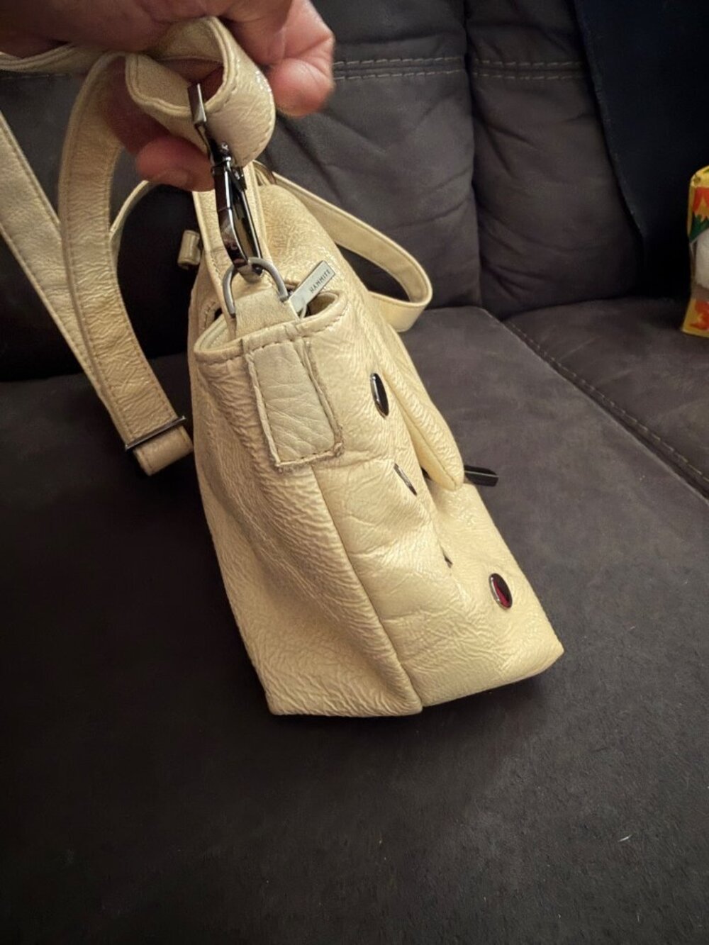Hammitt VIP Satchel Cream Textured Leather Shoulder Bag With Stud Accents & Remo - Picture 5 of 13